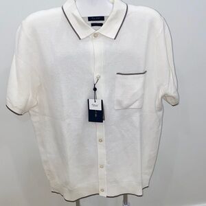 Men's White‎ Button Down Shirt with Brown Trim - NWT